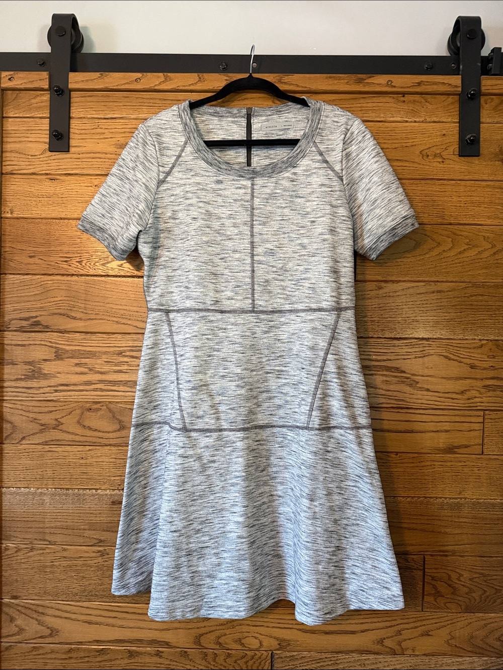 Athleta En Route Heather Gray Short Sleeve Fit & Flare Dress